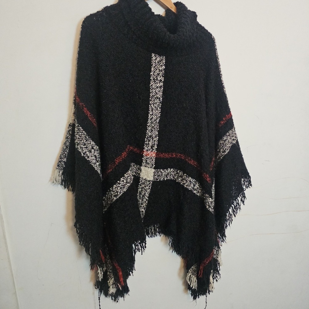 Olivia Sky Women's 3XL Acrylic Knit  Black and‎ White Cowl Neck Plaid Poncho